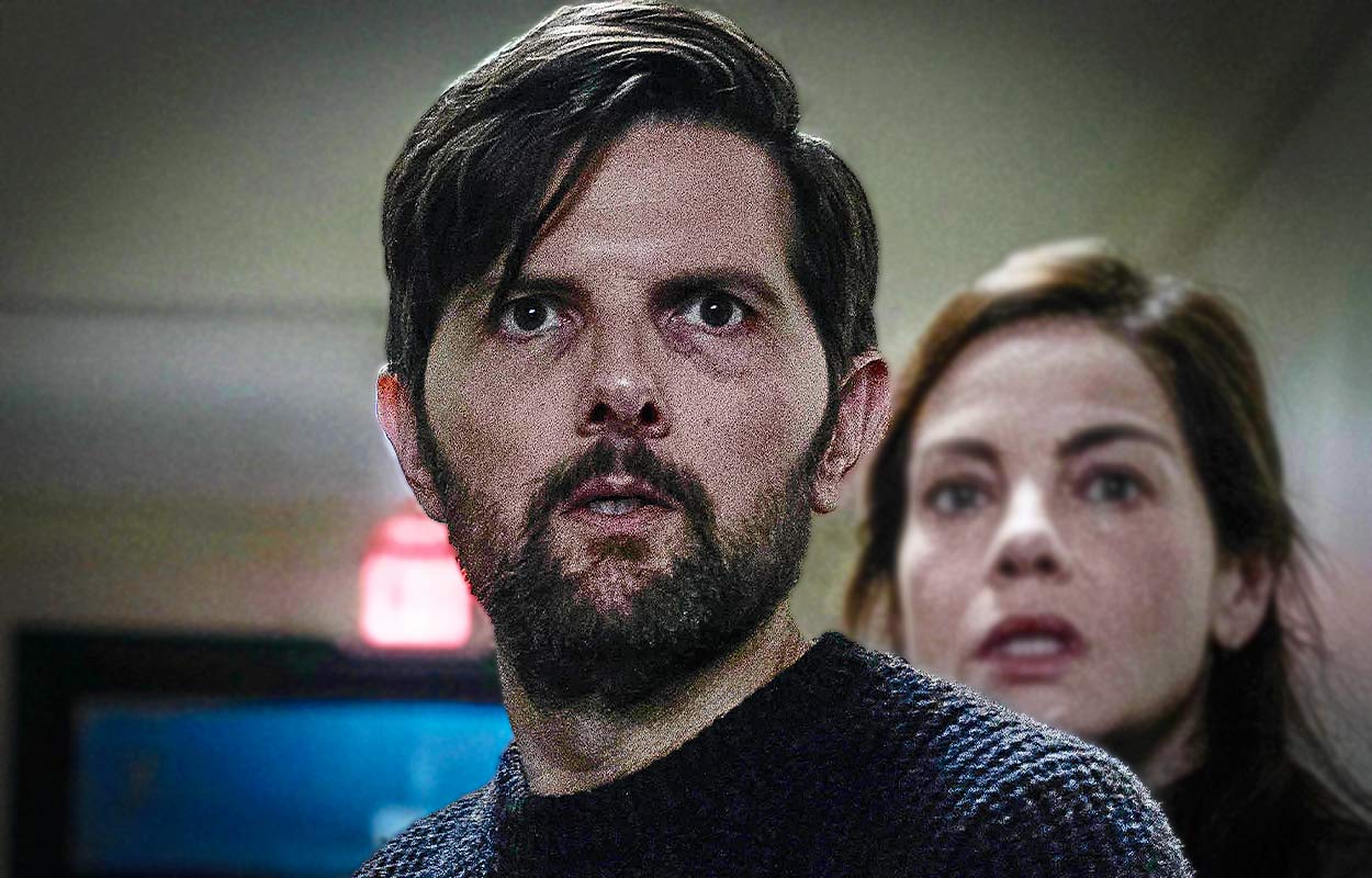Adam Scott och Michelle Monaghan i &rdquo;The Whisper Man&rdquo;.