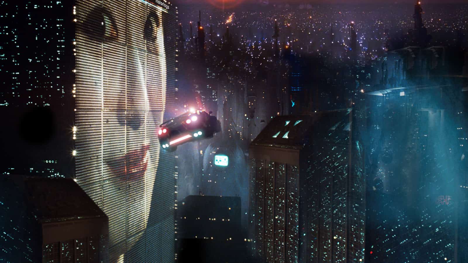 Bild på framtidsvärlden i filmen Blade Runner.