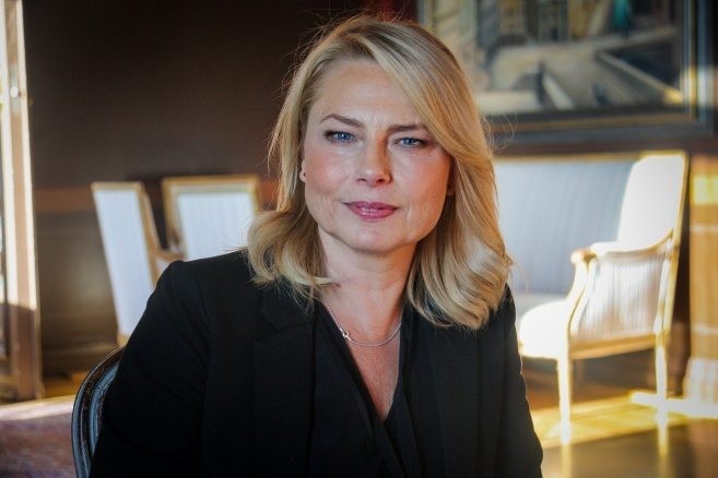 Helena Bergström innan intervju med Filmtopp
