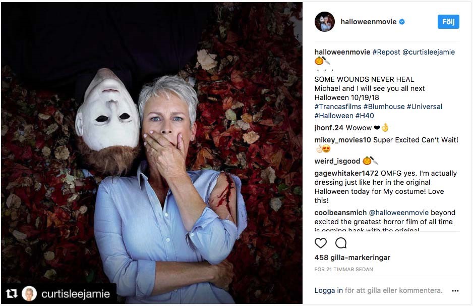 Jamie Lee Curtis bredvid Michael Myers