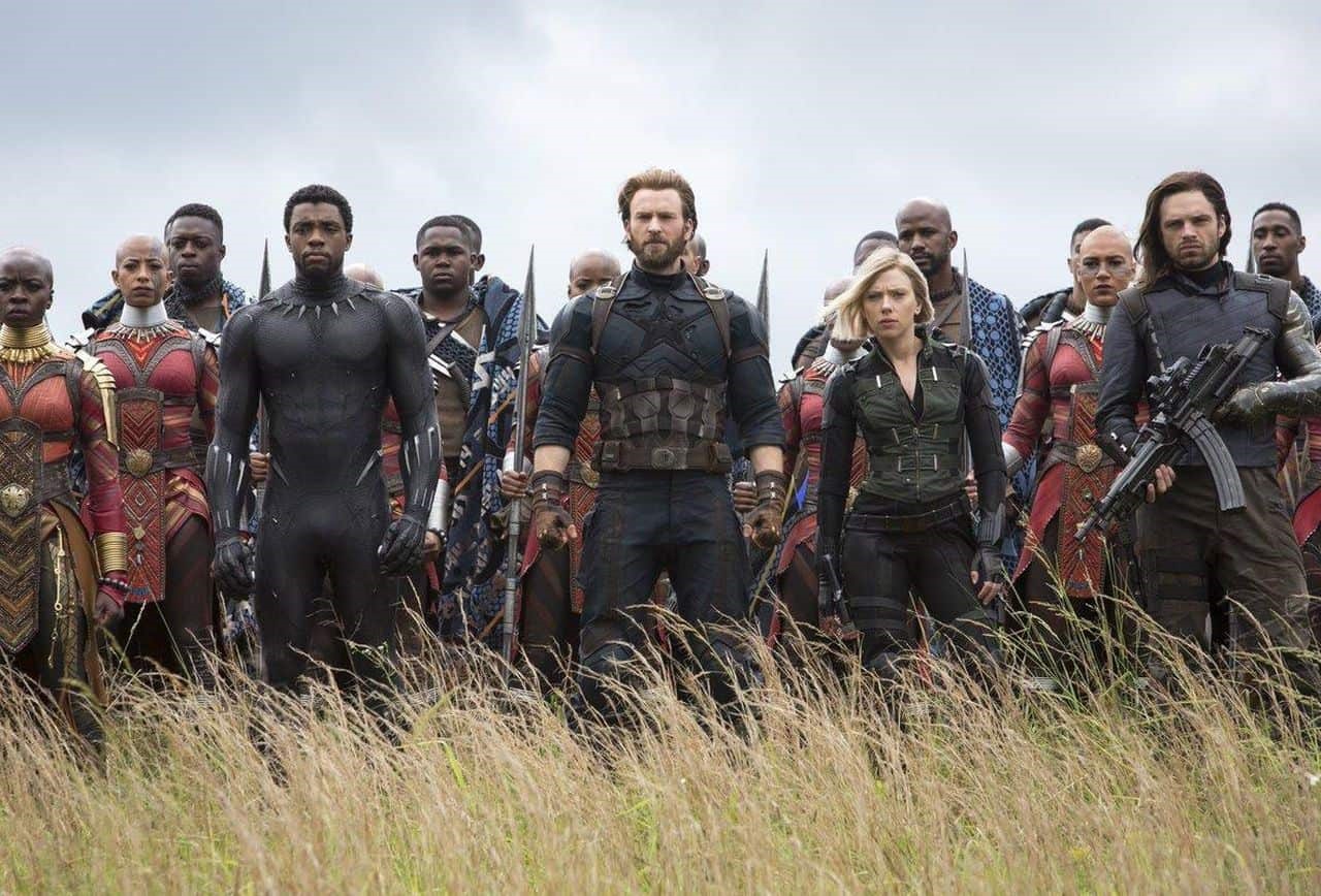 Chadwick Boseman, Chris Evans och Scarlett Johansson i Avengers: Infinity War.