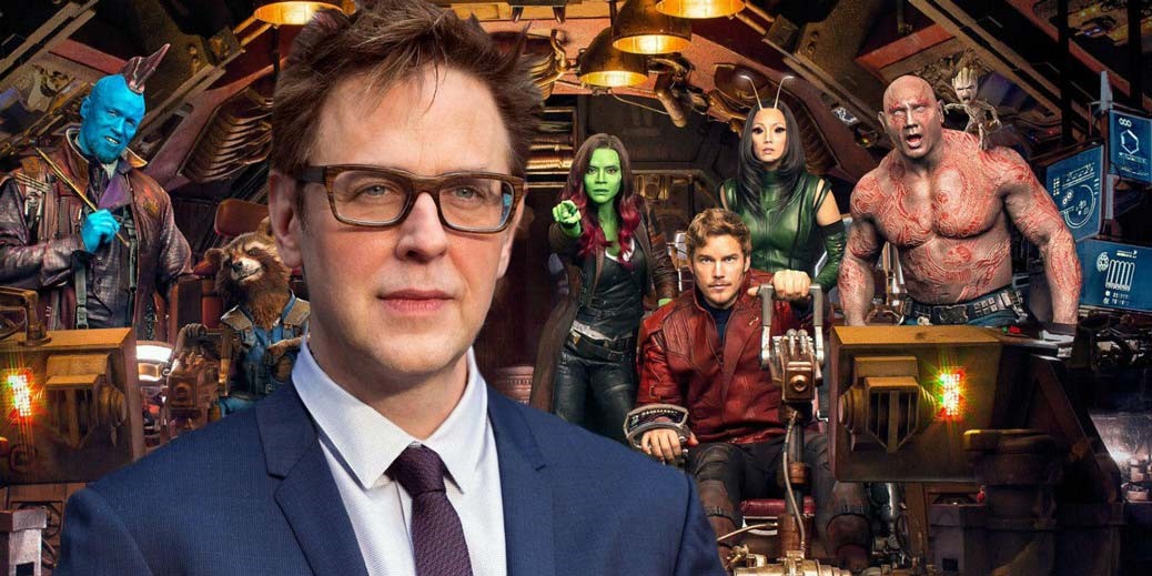James Gunn och karaktärer från Guardians of the Galaxy.