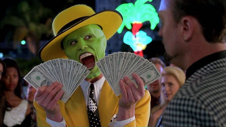 Jim Carrey som masken med mycket pengar i händerna