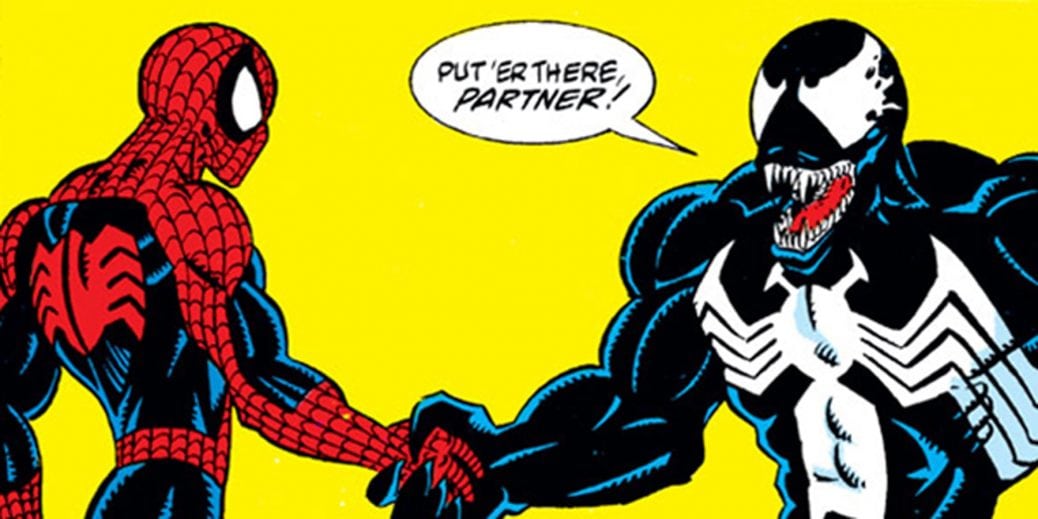 Soider-man och Venom skakar hand