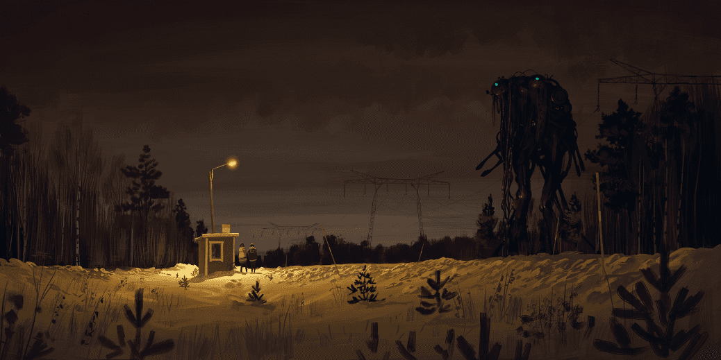 En futuristisk illustration av Simon Stålenhag.