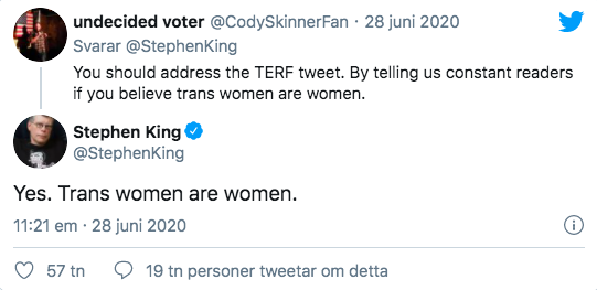 Stephen Kings kommentar på Twitter.
