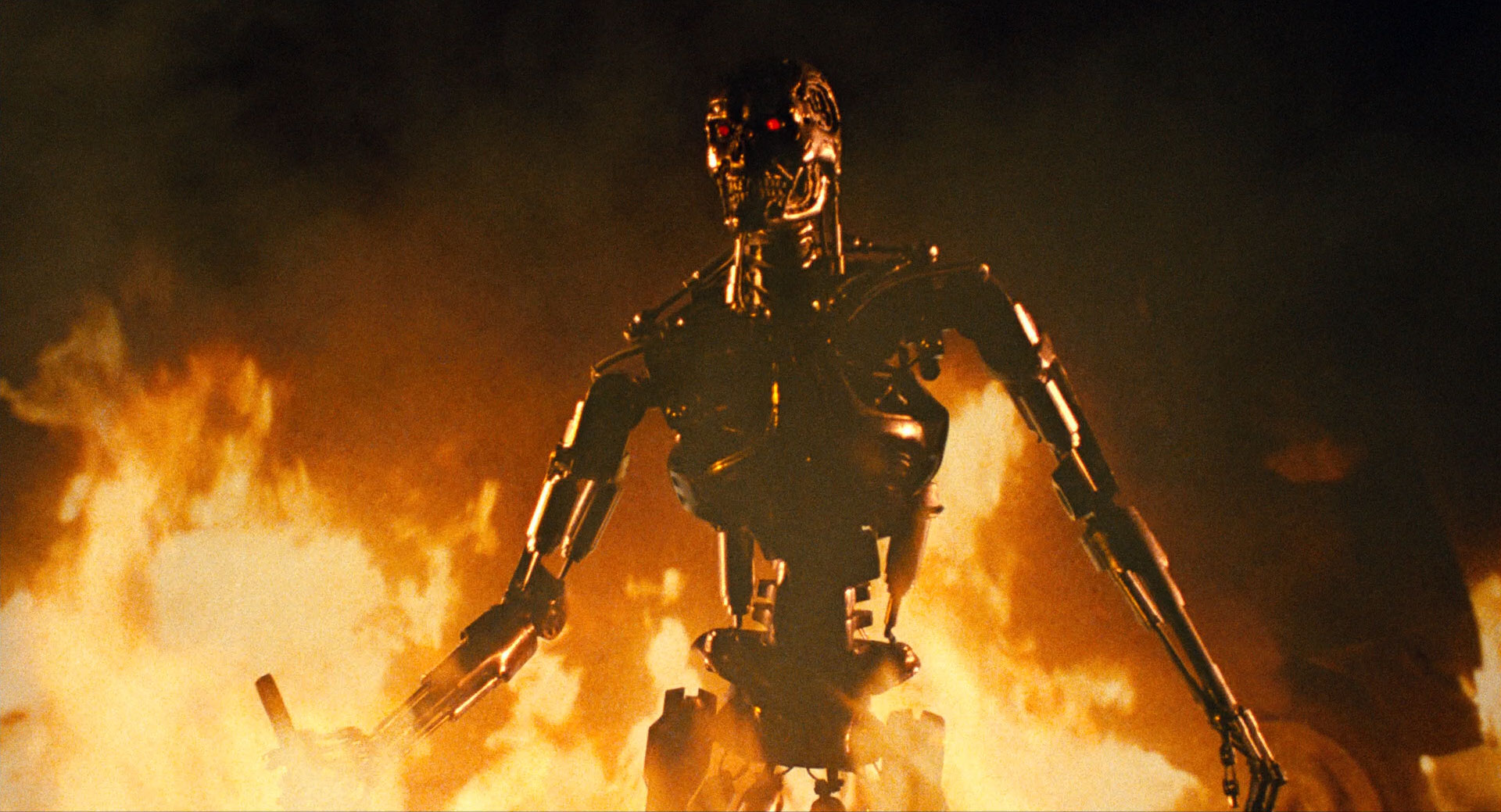T-800 utan sin levande vävnad är sannerligen skräckinjagande. Foto: Orion Pictures.