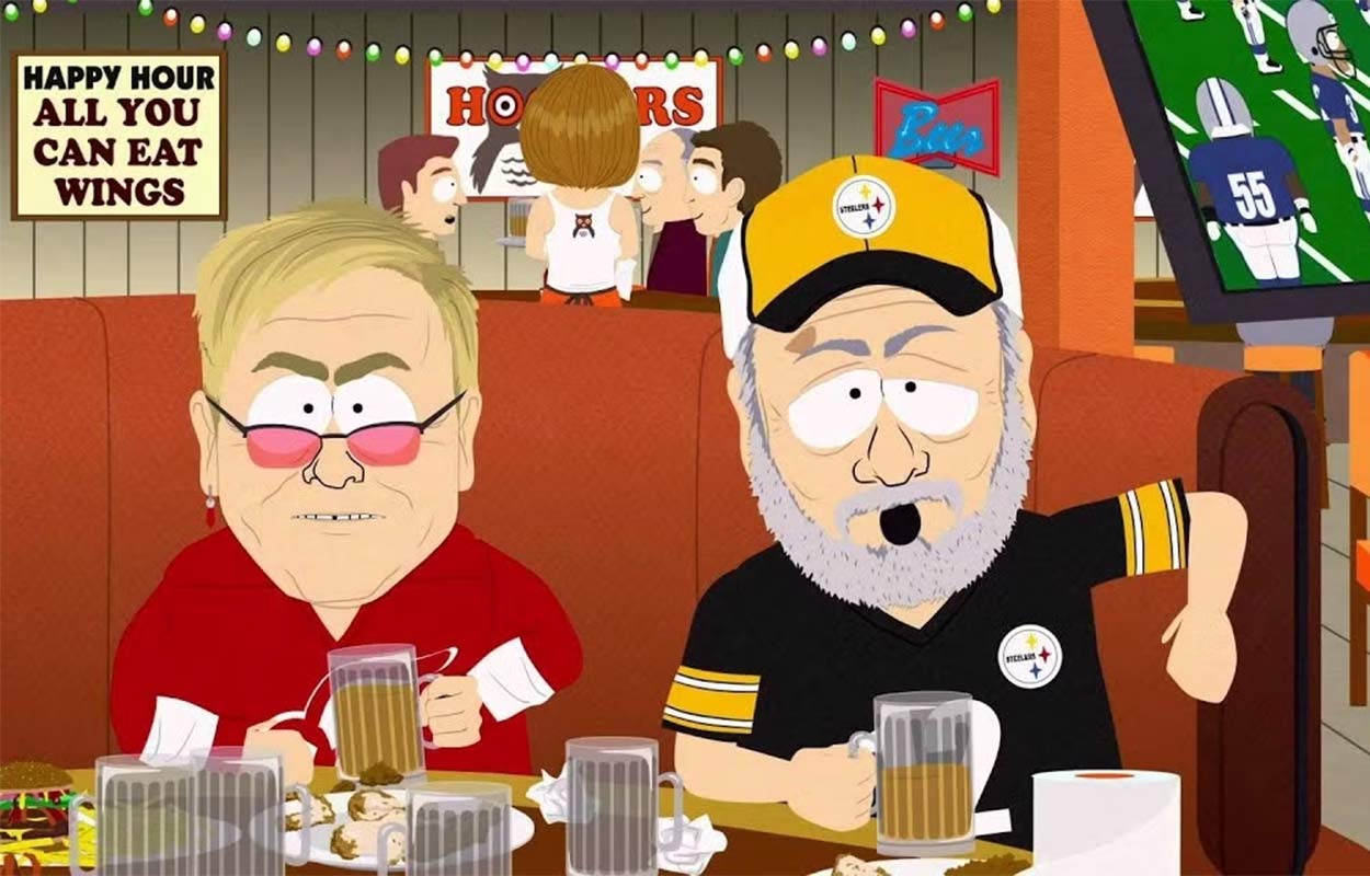 Elton John och Stephen Sondheim besöker Hooters i "South Park".