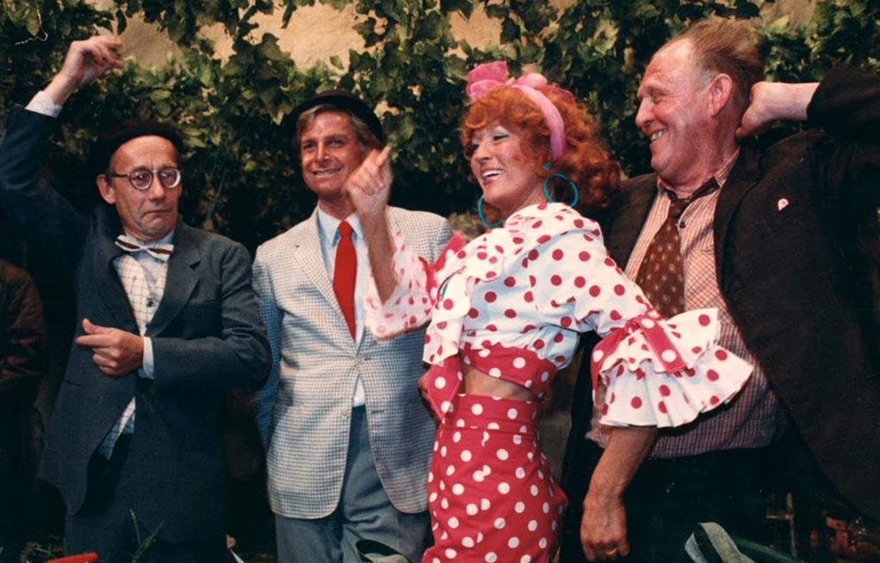 G&ouml;sta Ekman, Ulf Brunnberg, Birgitta Andersson och Bj&ouml;rn Gustafson i &rdquo;J&ouml;nssonligan p&aring; Mallorca&rdquo;.